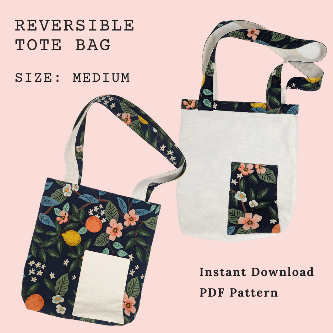 Reversible Tote Bag, Size Medium, PDF Sewing Pattern